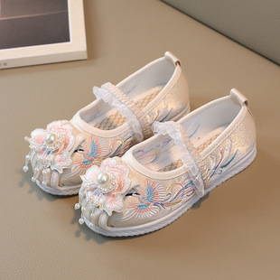 2024 New Girls' Hanfu Shoes Children's Embroidered Shoes Antique Dress Shoes Baby Handmade Embroidered Shoes Performance Shoes