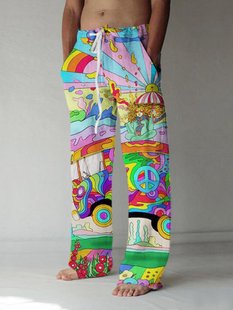 2024 Men's Cross-border European and American Ethnic Style Retro 3D Digital Printing Loose Wide Leg Pants Casual Pants Ordered None
