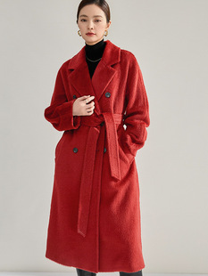 24 Winter Women's Woolen Coat New 101801 Long-haired Suli Albaka Ancola Red Coat Women's 22519