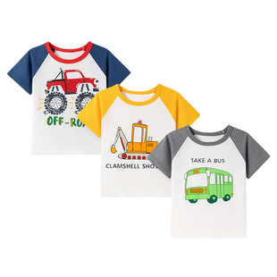 Little maven Summer Children's Printed T-Shirt Boys Short Sleeve Base Shirt Cartoon Car Children's Top