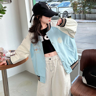 Girls' Academy Style Coat Spring and Autumn Korean Style Foreign Style Big Children's Girl's Fashionable Street-Fried Baseball Suit Tops