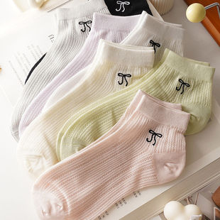 Korean Style Hollow Breathable Socks Women's Socks Summer Thin Mesh Thin Bow Instagram Style Trendy All-Match Women