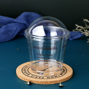 Disposable wood bran cup with lid mousse cup with spoon tiramisu cup fruit cake pudding transparent plastic dessert