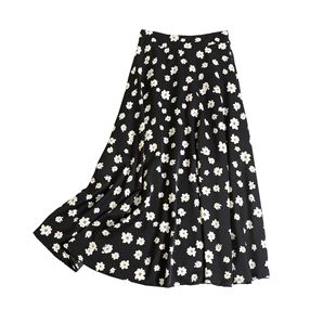 French Niche Elegant Commuter Heavy Industry Tie-dye Ink Printed Skirt High Waist Slimming A- line Skirt