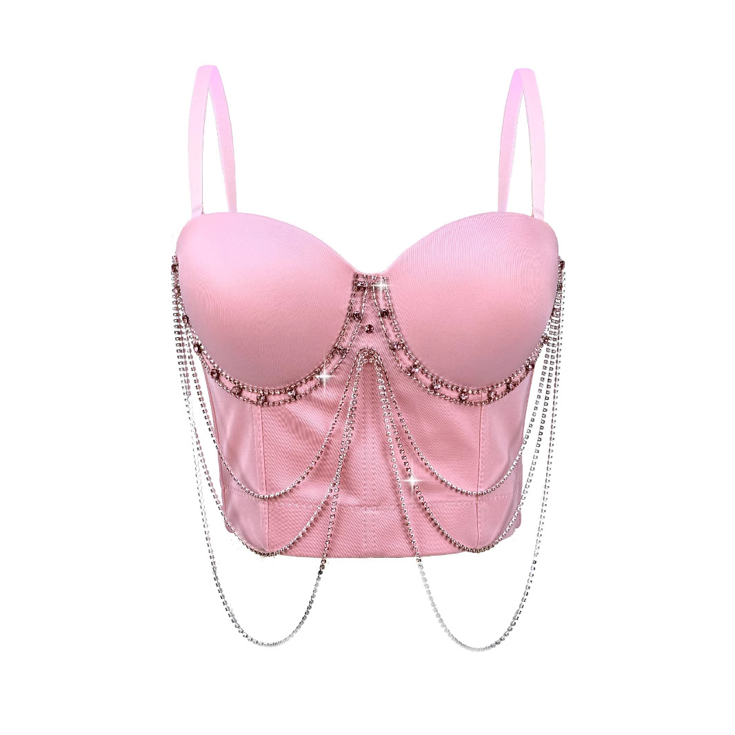 European and American Cross-Border Tassel Chain Camisole Summer Performance Stage Sexy and Stylish Corset Slimming Fishbone Bra