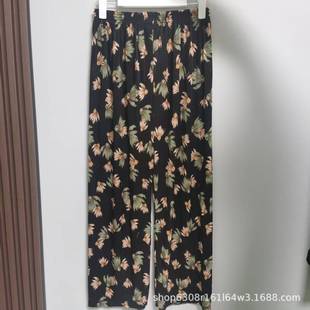 Middle-aged and Elderly Women's Flower Pants Summer Ice Silk Nine-point Thin Casual Middle-aged and Elderly Plus Fat High Waist Loose Anti-mosquito Mom Pants