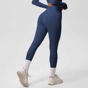 European and American tight solid color double-sided sanding high waist quick-drying base fitness suit outdoor running sports pocket yoga pants