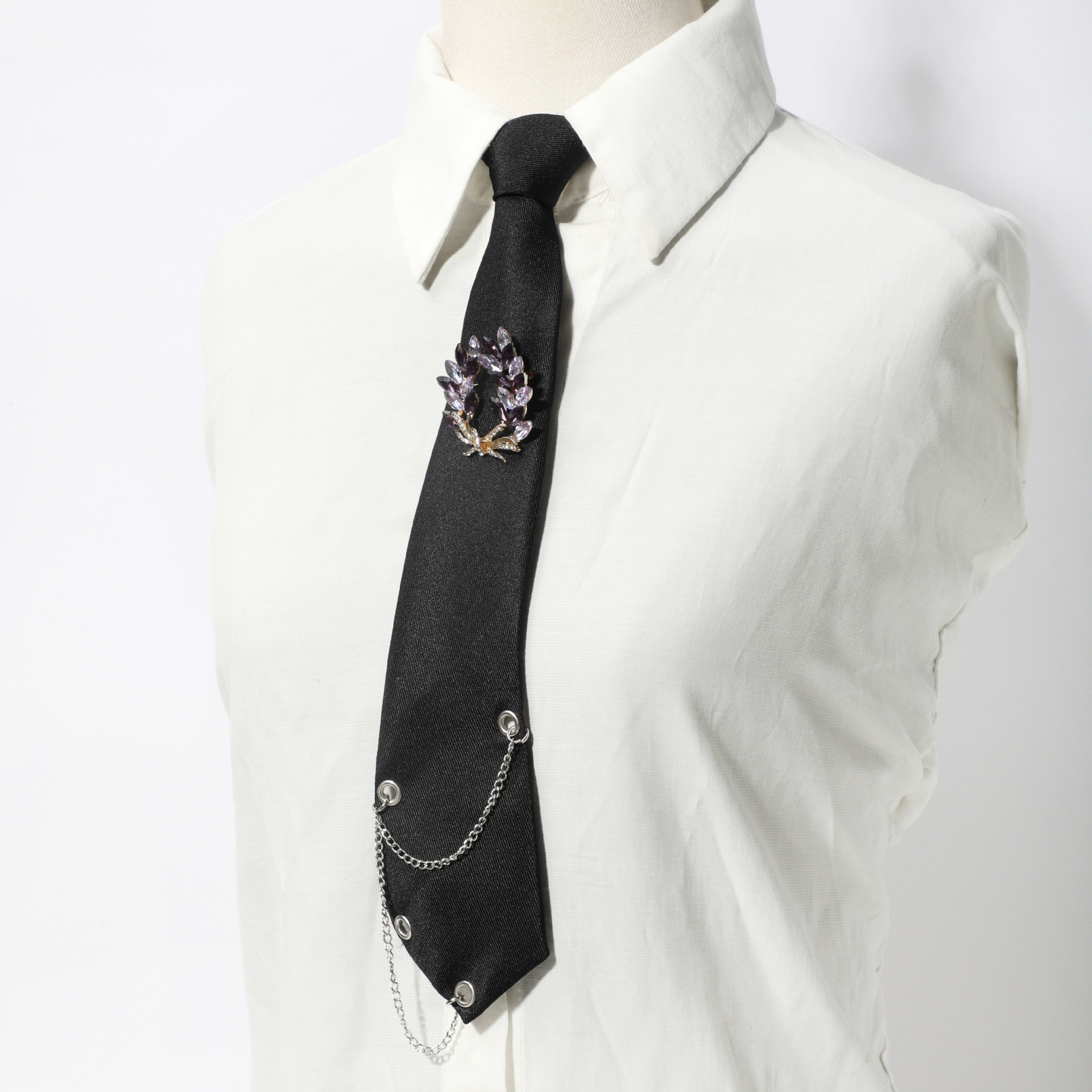 Crystal Flower Jewelry Chain Tie for Women Ins Lazy No-Tie Metal Chain Simple Fashion Maillard Women