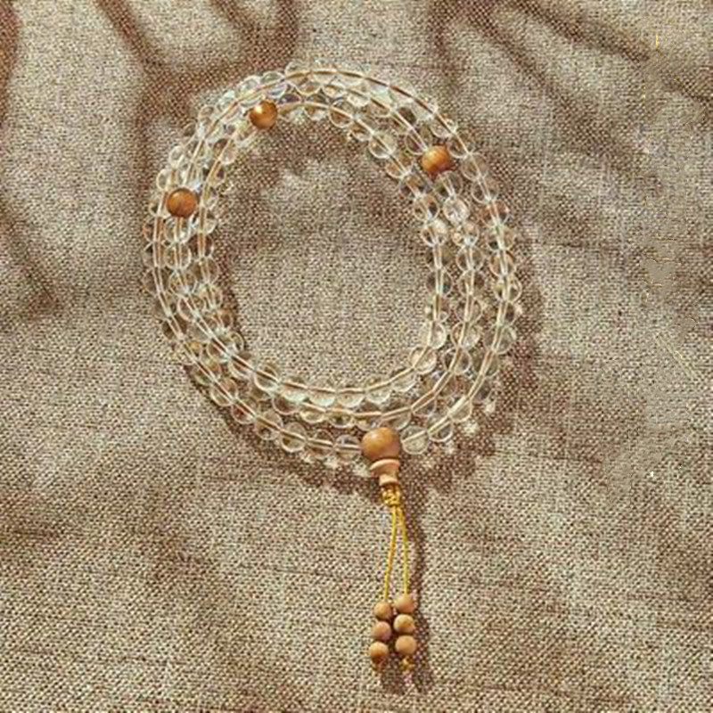 White Crystal 108-Bead Multi-Circle Bracelet Paired with Indian Old Mountain Sandalwood Bracelet for Women, Versatile and Fresh Style