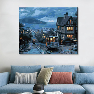 Digital Oil Painting diy hand painted coloring oil painting cartoon character landscape living room bedroom decorative painting retro station
