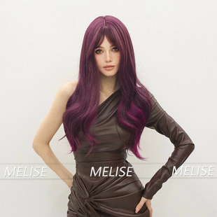 Wig Women's Eight-character Bangs Long Curly Hair Fashion Grape Purple Spotted European and American Style Comfortable and Natural Full-head Wig