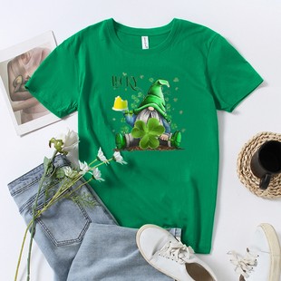 St Patrick's Day T-shirt supply trend short sleeve wholesale Clover lucky old dwarf printed top wholesale