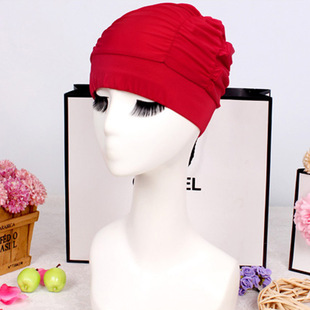 Factory wholesale new adult swimming cap solid color color large size long hair ear protection large pleated swimming cap spot