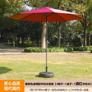 Outdoor Table and Chair with Middle Column Umbrella Combination Outdoor Open-air Milk Tea Shop Cafe Casual Exterior Iron Table and Chair suit