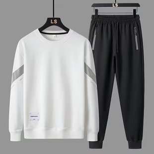 Casual Sports suit Men's Autumn New Korean-style Fashionable plus size Long-sleeved Crewneck Sweat Loose Sweat Pants Two-piece Set