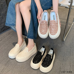 Sequin Loafers Women's Spring and Summer 2025 New Arrival Hollow All-Match Thick Bottom Lazy One-Pedal Casual Breathable Single Glory