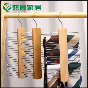 Cross-Border Hot-Selling Foreign Trade Supply Solid Wood Tie Rack Multifunctional Scarf Hanger Tie Wooden Hanger Traceless Non-Slip