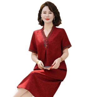 2025 summer new vintage turtle crack dress female middle-aged mother belly slim loose plus size skirt