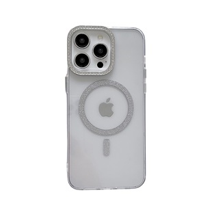 For Apple 16promax transparent iPhone15 glitter magnetic mobile phone case 14pro rhinestone frame 13 sets