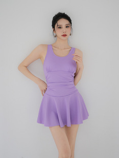 South Korea Ins Fashionable New Solid Color Simple Skirt Conjoined Conservative Belly Covering Slimming Small Chest Holiday Hot Spring Swimsuit