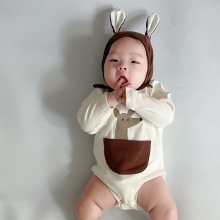 24 Spring New Korean-style Baby Hayi Ins Style Baby Climbing Suit Cute Kangaroo Style Bag Fat Suit