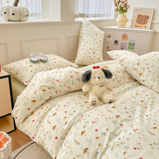 Small Floral Cotton Four-piece Single Quilt Cover Cotton Student Dormitory Three-piece Bed Sheet Quilt Cover Simple Bed Cover
