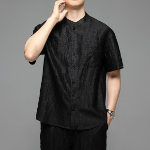 100 Mulberry Silk Short-sleeved Shirt Men's Collar Tang Suit Summer Dad Suit High-end Authentic Xiangyun Yarn Silk Shirt