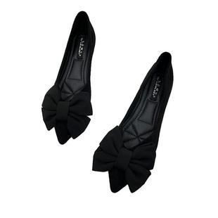Flat Comfortable Single-layer Shoes Women's 2023 New Women's Pointed Shoes Rubber Sole Bow Black All-match Work Shoes