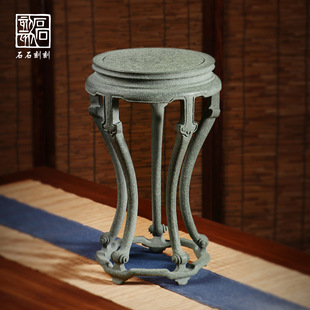 Stone Carving New Chinese Natural Bluestone Vase Ornaments Base Stone Case Several Buddha Statue Flower Pot Stone Case Table Flower