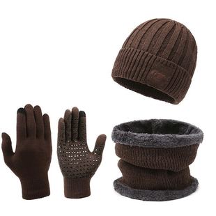 Autumn and Winter knitted hat men's fashion fleece-lined neck protection warm two-piece suit thickened cycling ear protection wool hat