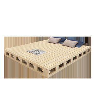 Environmentally Friendly Solid Wood Bed Frame Heightening Mattress Double Moisture-proof Rib Frame Thickeneded and Widened Bed Board Heightened Solid Wood Bed QDF