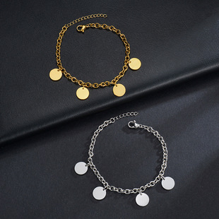 European and American new stainless steel round card lettering bracelet diy simple wind multiple round tag combination NK chain bracelet