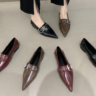 Niche New Entry Light Luxury Point Square Metal Buckle Belt Deep Mouth Comfortable Commuting Shallow Mouth Middle Heeled French Retro Single-layer Shoes