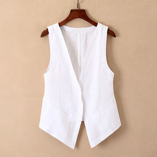 2023 Vest for Spring, Summer and Autumn Women's Linen Jacket Women's Short Cotton and Linen Vest Breathable Thin