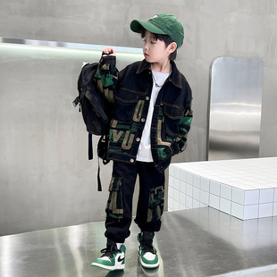 Boys' Autumn Denim suit 2024 New Children's Spring and Autumn Two-Piece Fashionable Cool and Handsome Fashionable Clothes