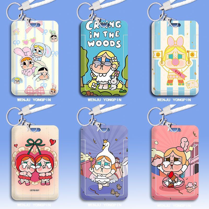 Bubble Mart Crybaby Crying Baby Cartoon Student Lanyard Card Holder Campus Card Badge Protective Cover Anti-Lost Pendant