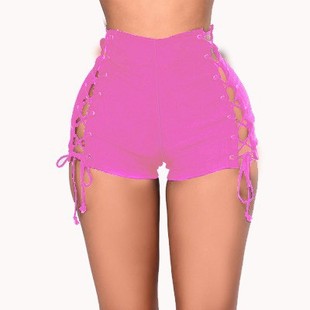 2022 denim new European and American side bandage high waist denim shorts women's hot pants cross-border source manufacturers