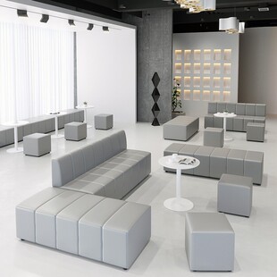 Office reception sofa rest area reception training institution leisure waiting area long sofa deck against the wall