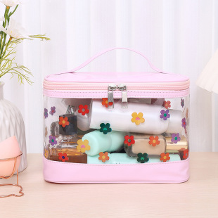 High-value Large-capacity Transparent Portable Oval Bucket Cosmetic Bag Washes Cosmetic Storage Bag