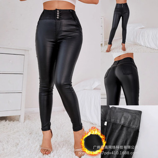 2025wish AliExpress eBay New European and American Women's Four-button matty leather pants for women