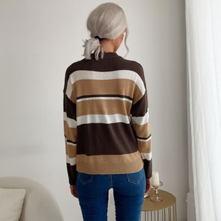 Amazon Independent Station Cross-border Foreign Trade Autumn European and American Fashion Women's Clothing Stitching Contrast Color Long Sleeve Half Turtleneck Sweater