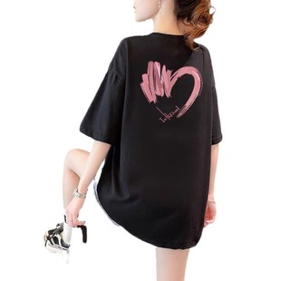 White Short-sleeved T-shirt Women's Cotton Loose Large Edition Mid-length 2024 Summer New Explosions Lower Body Missing Top