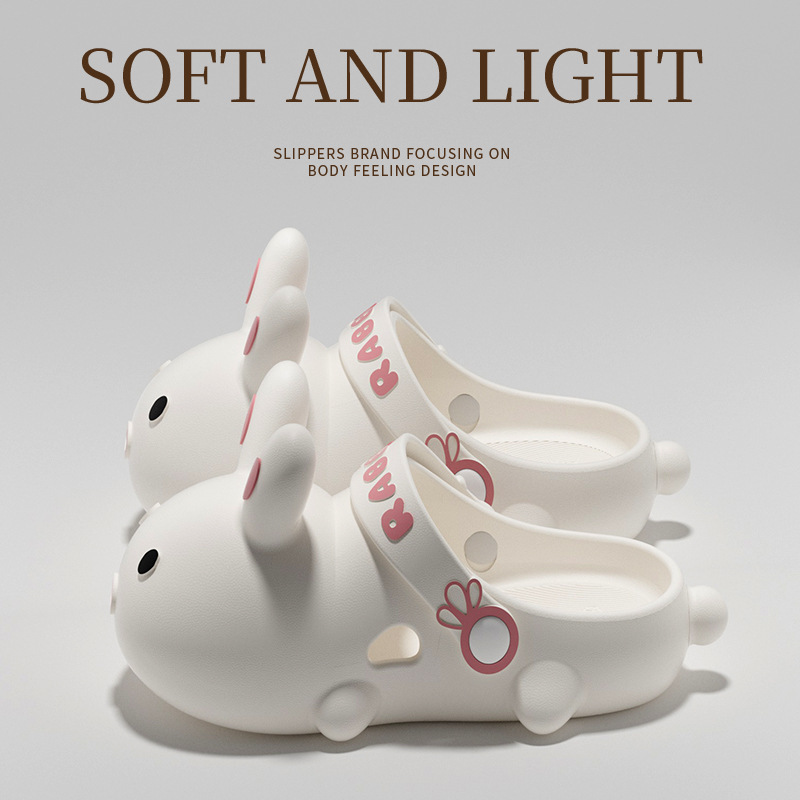 EVA slippers 2025 new summer women's cute bunny home indoor slippers with a stepping feel, non-slip and odor-resistant, with perforated design.