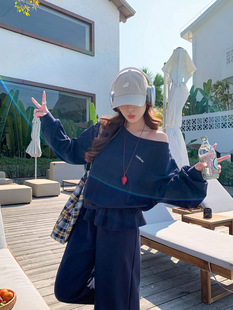 RAINBOW Korean Dongdaemun crew neck Korean sweater elastic waist drawstring casual pants two-piece suit 06511