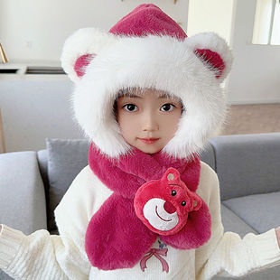 Ear Movements Children's Hat Winter Plush Thickened One-piece Hat Girls' Ear Protection Warm Boys' Two-piece Set