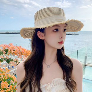 Straw Hat Women's Summer Sunscreen Oversized Brim Sunshade Hat Beach Seaside Holiday Sun Hat Foldable Hat Trendy