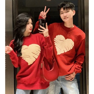 One-piece delivery 2023 real shot couple clothes autumn and winter New Red love couple style lazy style loose knitted
