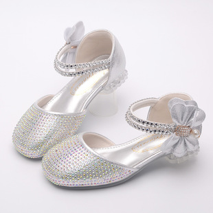 Girls' High Heels Korean Style Children's Crystal Dance Children's Shoes Matching Dress Princess Shoes Student Shoes