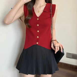 Elegant Western Style Ice Silk Sleeveless Knitted Summer Vest New Design Slim-fit Short Cardigan Vest Lel Top