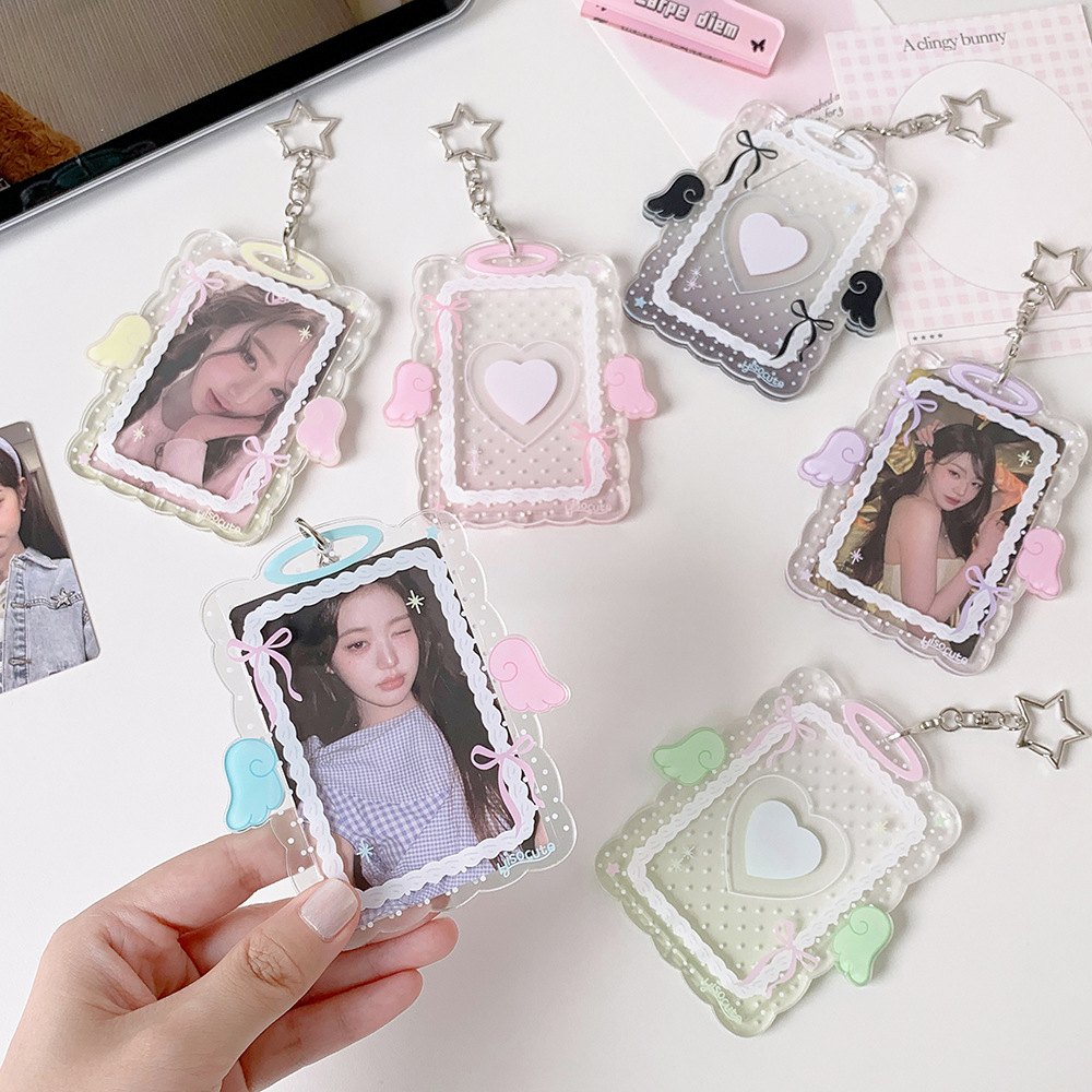 Hisocute Heart Dot Angel Wings Pendant Card Holder for Fan Girls 3inch Support Card Display Holder